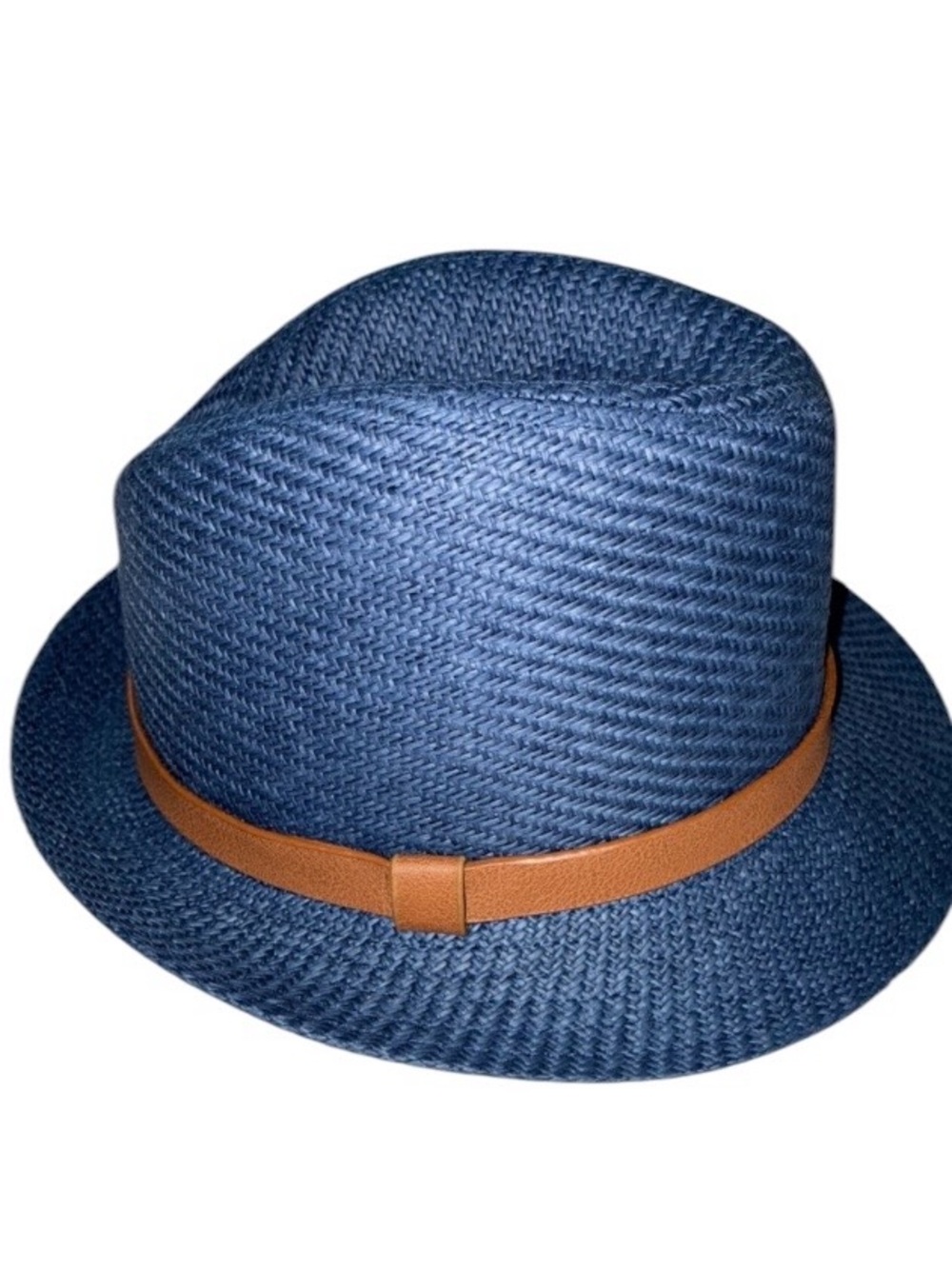 Blue Fedora Hat with Brown Band EUC